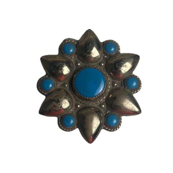 Vintage Necklace Bell Trading Post Nickel Silver Sunburst Southwestern Pendant - Picture 1 of 8